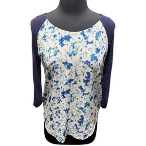 NWOT French Connection Floral Raglan Top S – Blue White Blouse Casual Everyday